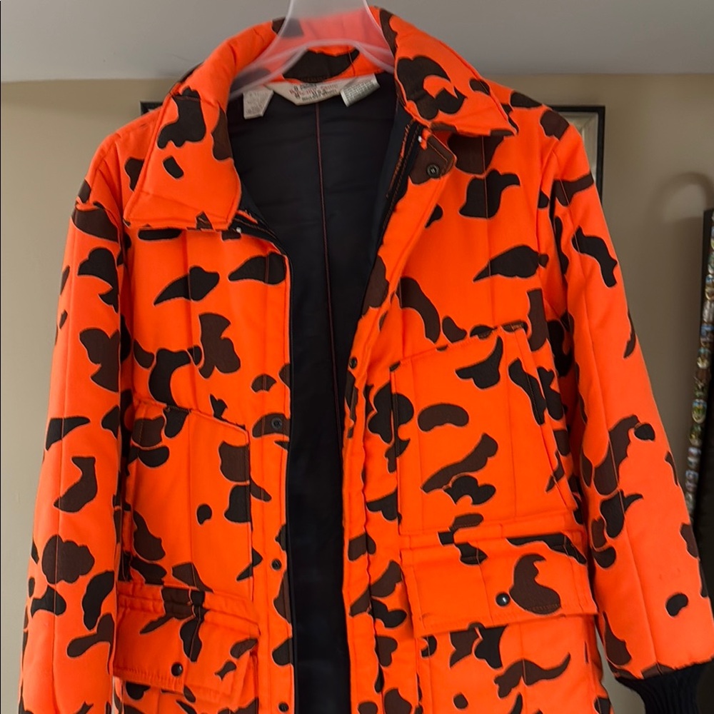 Vibrant Orange and Black Camouflage Utility Jacket